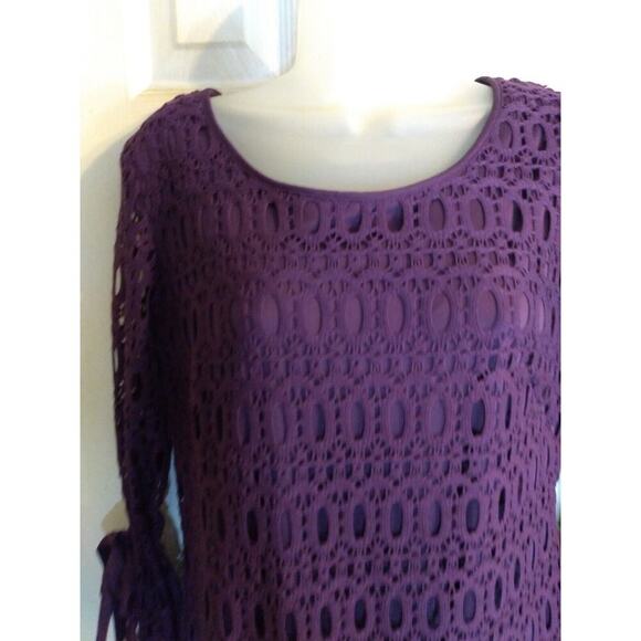 R&K Dress Purple Crocheted Ribbon Bell Sleeves Sz 10 Boho Fairy Festival - Picture 2 of 9